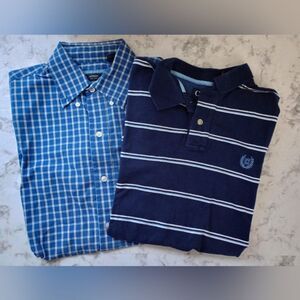 2 Short Sleeve Shirts Blue Plaid Blue Stripe Size Small